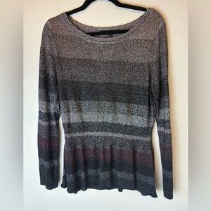 White House Black Market Metallic Peplum Long Sleeve Pullover Sweater Large